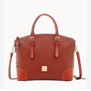 Dooney & Bourke Ostrich Domed Satchel Cognac Shoulder Leather Handbag Purse